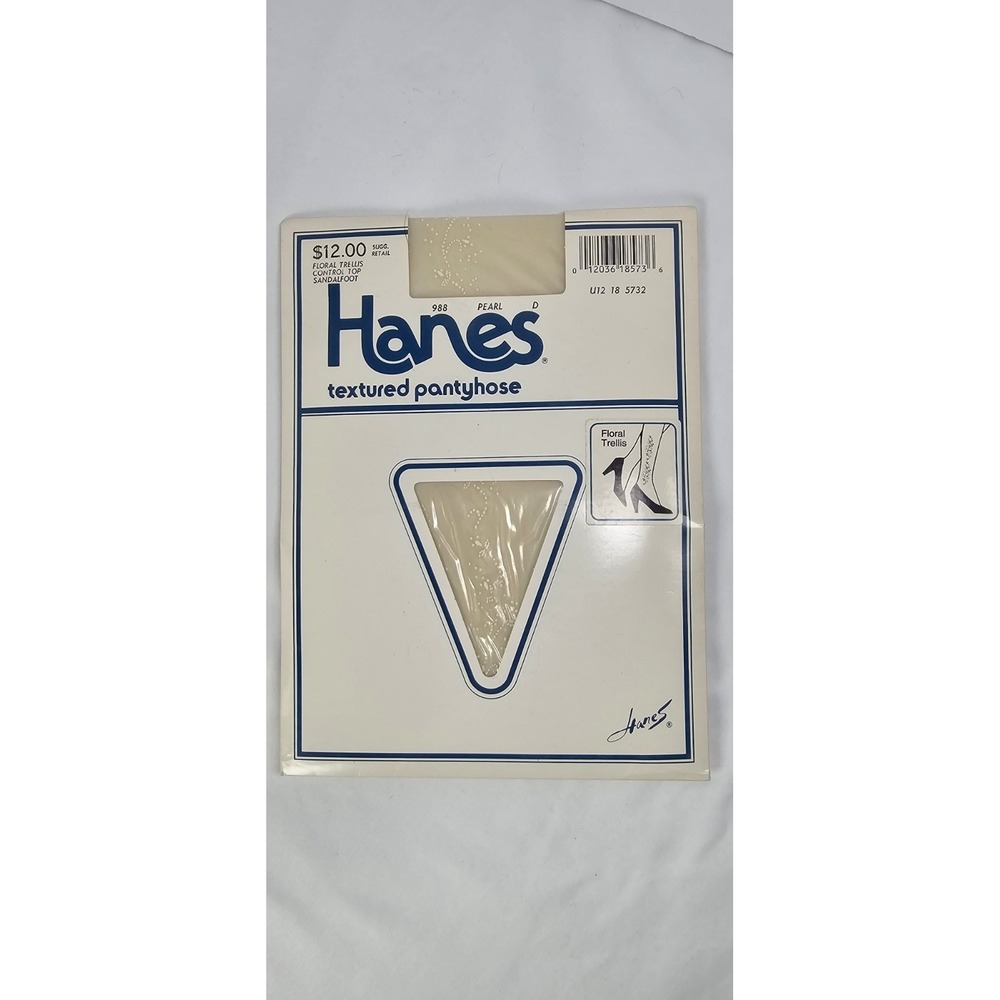 Hanes Textured Floral Trellis Pantyhose Sheer 988 Pearl‎ Size D Vintage